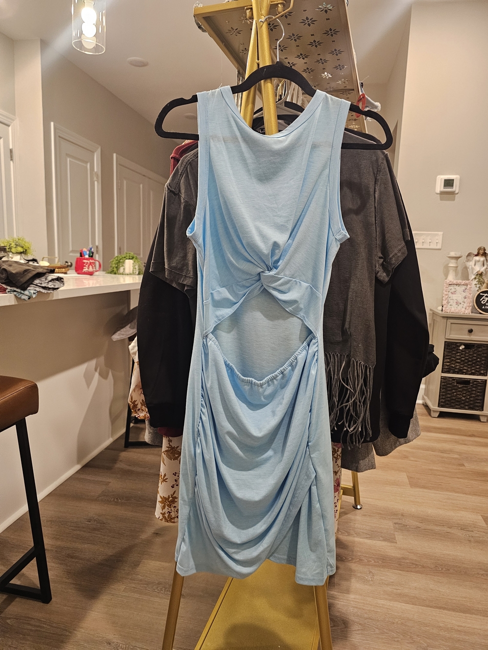 Light Blue Twist-Back Sleeveless Dress